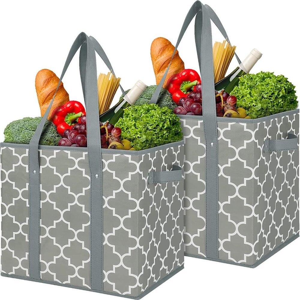 Reusable Grocery Bags 2-Pack Foldable Washable Storage Bins Basket Water Resista - Picture 1 of 6